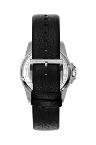 Leren Quartz Horloge Active - Datumweergave - Zwart en Zilverkleurig