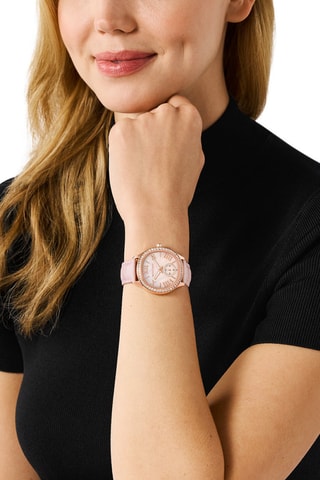 Relógio de quartzo em couro - Rosa e dourado-rosa