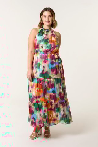 Robe longue - Vert et fuchsia