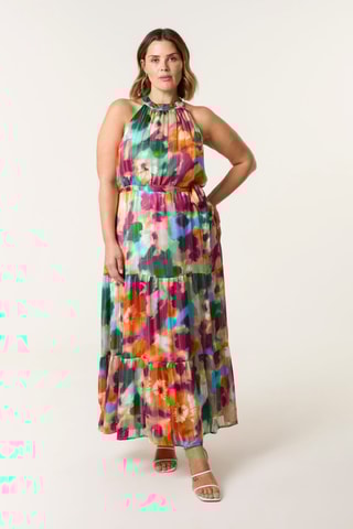 Robe longue - Vert et fuchsia