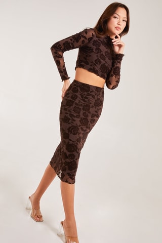 Jupe midi taille haute - Chocolat
