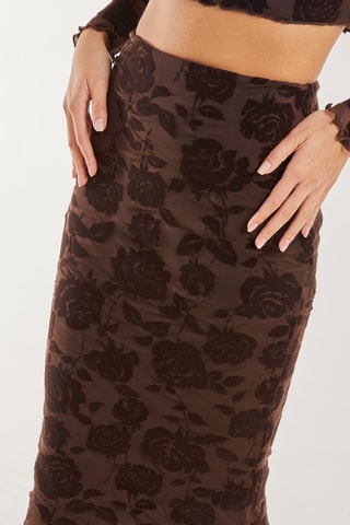 Jupe midi taille haute - Chocolat