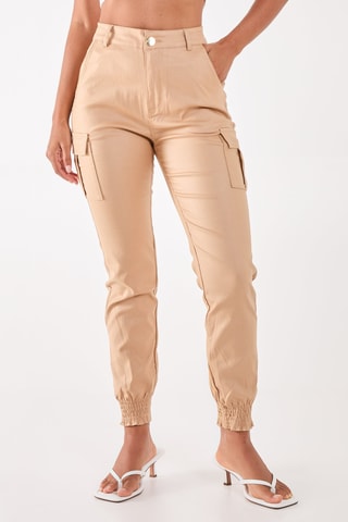Pantalon cargo taille haute - Beige