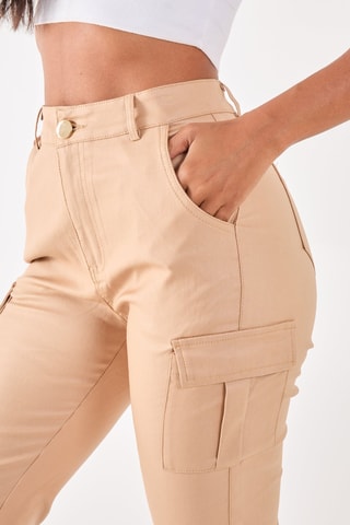 Pantalon cargo taille haute - Beige