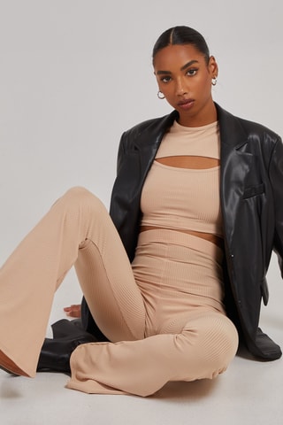 Pantalon taille haute - Beige
