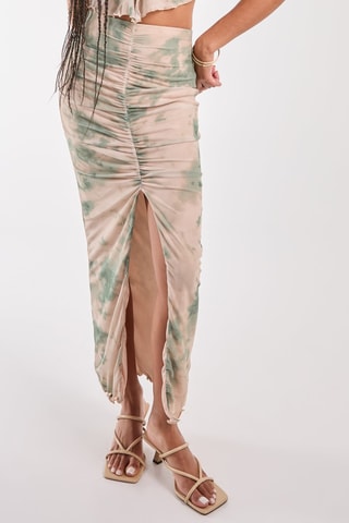 Jupe longue tie and dye taille haute - Kaki et beige