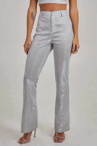 Pantalon taille haute - Argenté