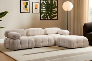 Canapé d’angle droit modulable Bubble - Crème - 4 places - Revêtement en tissu