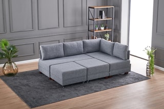 Canapé d'angle droit convertible Fly - Gris et imitation noyer - 4 places