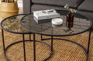 2 tables basses gigognes Tokyo  - Plateaux en verre - 60 x 37 x 60 / 80 x 43 x 80 cm