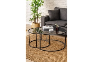 2 tables basses gigognes Tokyo  - Plateaux en verre - 60 x 37 x 60 / 80 x 43 x 80 cm