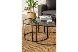 2 tables basses gigognes Tokyo  - Plateaux en verre - 60 x 37 x 60 / 80 x 43 x 80 cm
