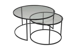 2 tables basses gigognes Tokyo  - Plateaux en verre - 60 x 37 x 60 / 80 x 43 x 80 cm