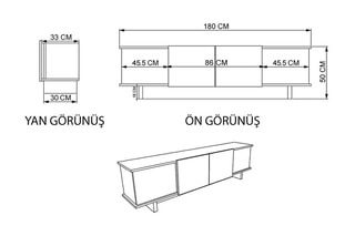 Meuble TV 4 portes Diana - 180 x 50 x 33 cm