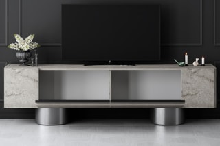 Meuble TV 2 abattants Bohem et argenté - 180 x 50 x 30 cm