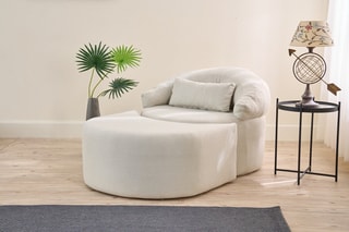Fauteuil et repose-pied Pitta - Crème - Tissu