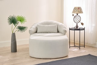 Fauteuil et repose-pied Pitta - Crème - Tissu