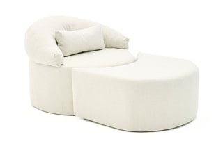Fauteuil et repose-pied Pitta - Crème - Tissu
