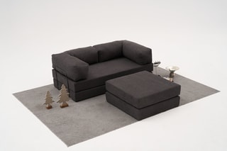 Fauteuil et repose-pied modulable Comfort Mini - Anthracite - 2 places - Tissu chenille