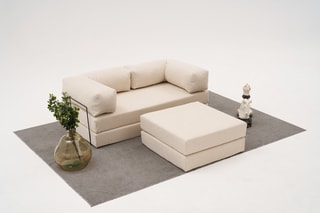 Fauteuil et repose-pied modulable Comfort Mini - Crème - 2 places - Tissu chenille