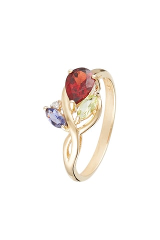 Bague Lys précieux - Or jaune, diamant, grenat, péridot et iolite