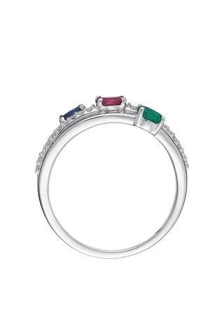 Bague Trio de Précieuses   Or blanc, diamants, saphir, émeraude et rubis