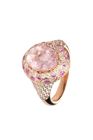 Anel - Prata banhada a ouro rosa, morganite, safiras e cristais checos