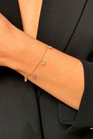 Pulseira - Prata banhada a ouro rosa, pedras do sol, topázio, ametista, quartzo, labradorite e aventurina