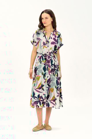 Linnen Blouse-jurk Franny - Paars en Wit