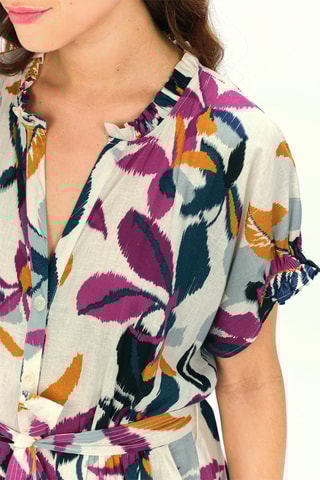 Linnen Blouse-jurk Franny - Paars en Wit