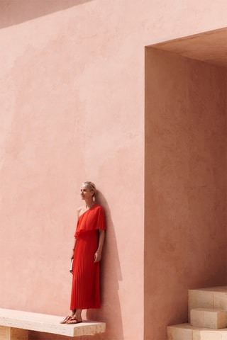 Lange plisséjurk Remilie - Oranje