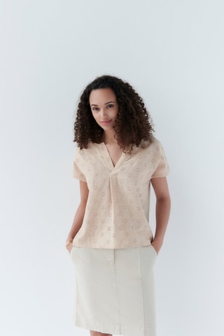 Top met Engelse borduursels Tmalia - Beige