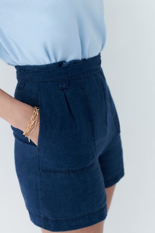 Linnen Spijkershort Hoge Taille Stephen - Blauw
