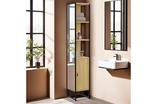 Colonne de salle de bain 1 porte avec miroir - 30 x 30 x 170 cm