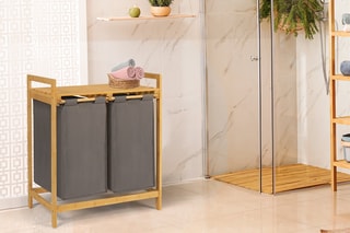 Bac à linge double en bambou Maya - 64 x 33 x 73 cm