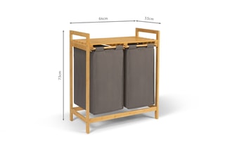 Bac à linge double en bambou Maya - 64 x 33 x 73 cm