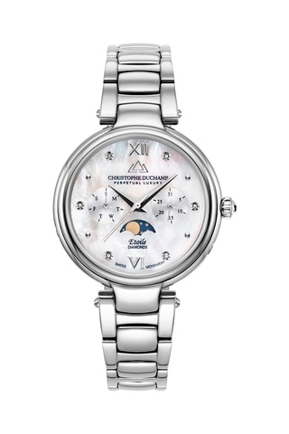 Stalen Quartz Horloge met Diamanten - Maanstandweergave