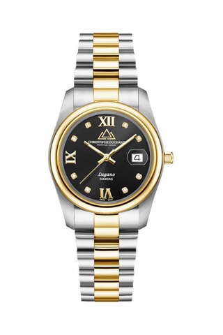 Stalen Quartz Horloge met Diamanten - Zilverkleurig en Goudkleurig