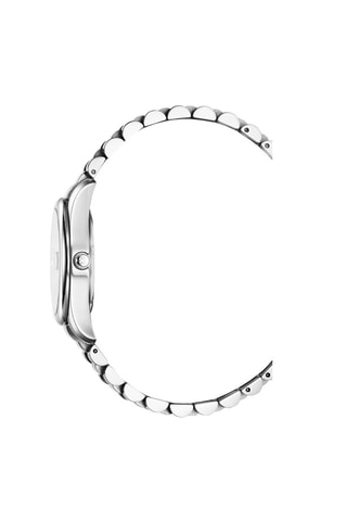 Stalen Quartz Horloge, Parelmoer en Diamanten - Zilverkleurig en paars