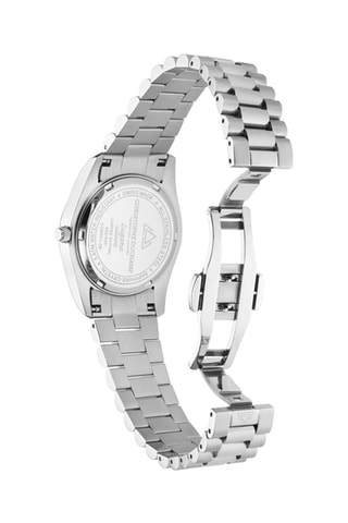 Stalen Quartz Horloge, Parelmoer en Diamanten - Zilverkleurig en paars