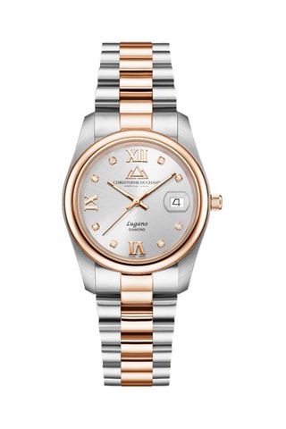 Stalen Quartz Horloge met Diamanten - Roségoudkleurig en Zilverkleurig