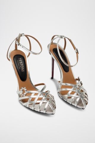 Sandales à talons en cuir verni - Argenté