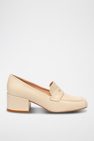 Mocassins à talons en cuir - Beige