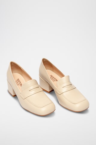 Mocassins à talons en cuir - Beige
