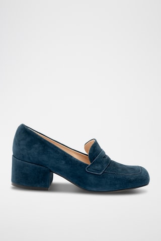 Mocassins à talons en nubuck - Bleu