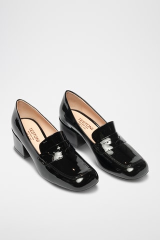 Mocassins à talons en cuir verni - Noir