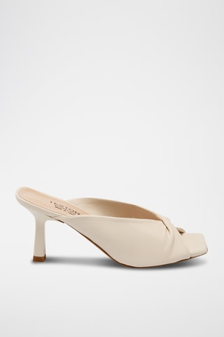 Mules à talons en cuir d'agneau - Crème