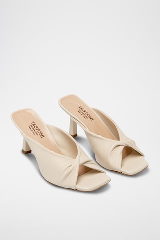 Mules à talons en cuir d'agneau - Crème
