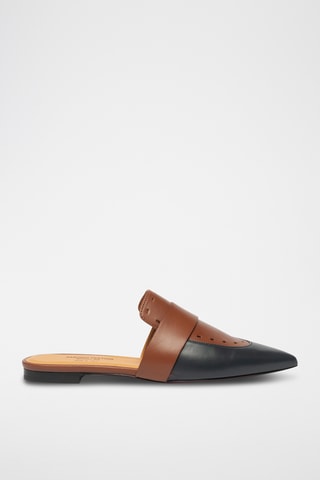 Sabots en cuir - Bleu marine et marron
