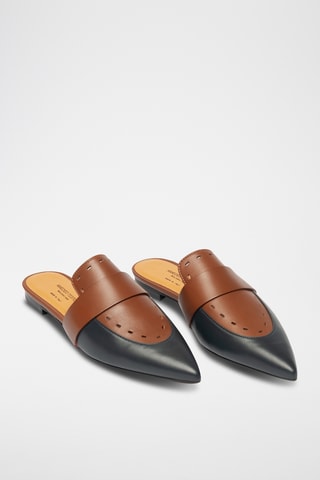Sabots en cuir - Bleu marine et marron